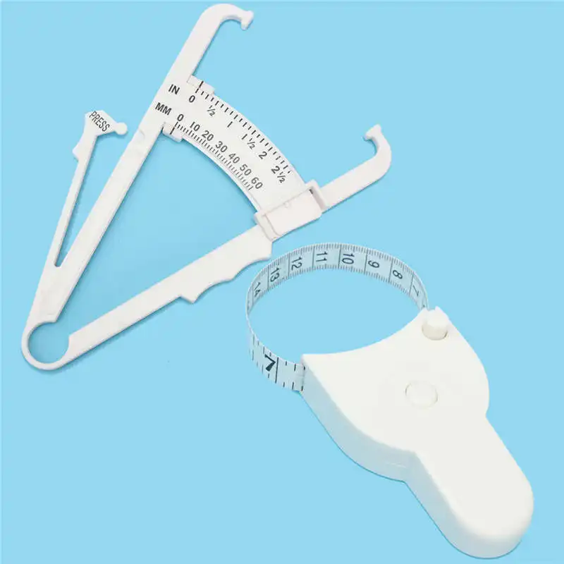 Newest 2PCS Set White Personal Body Fat Caliper Mass Measuring Tape Tester Fitness font b Weight