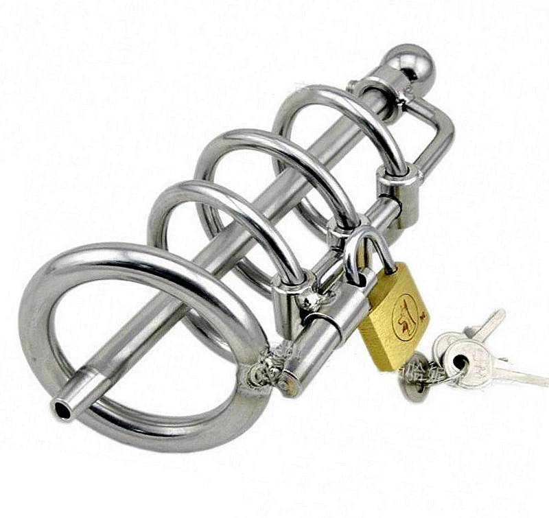 Male Chastity Device Metal Stainless Steel Cock Cage Penis Lock Cook Ring