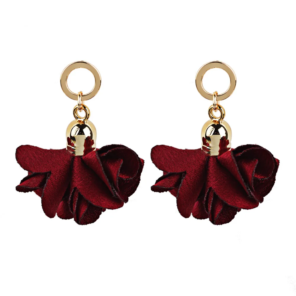 

Fashion Ladies Fabric Flower Earrings Elegant And Generous Earrings Korean Version Party Dress Accessories