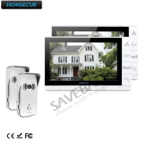 

HOMSECUR 9" Wired Video Door Phone Home Intercom System 2 Monitors 2 Silver Camera 700TVL