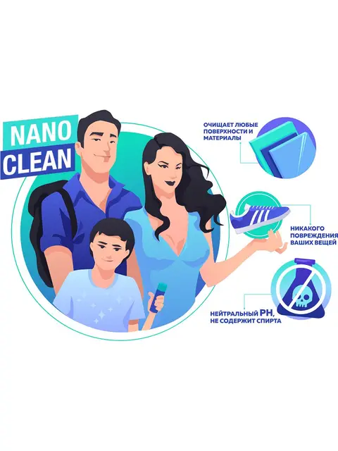 Универсальный очиститель NanoClean для обуви, одежды, мебели, салона автомобиля