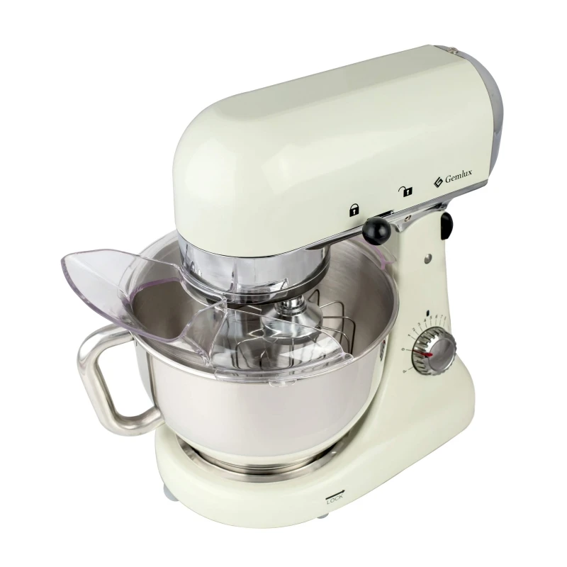 Миксер GEMLUX GL-SM5CR (мощность 1000 Вт, 8 скоростей, чаша из нержавейки 4,5л, двойной крюк для теста, плоский битер, венчик)