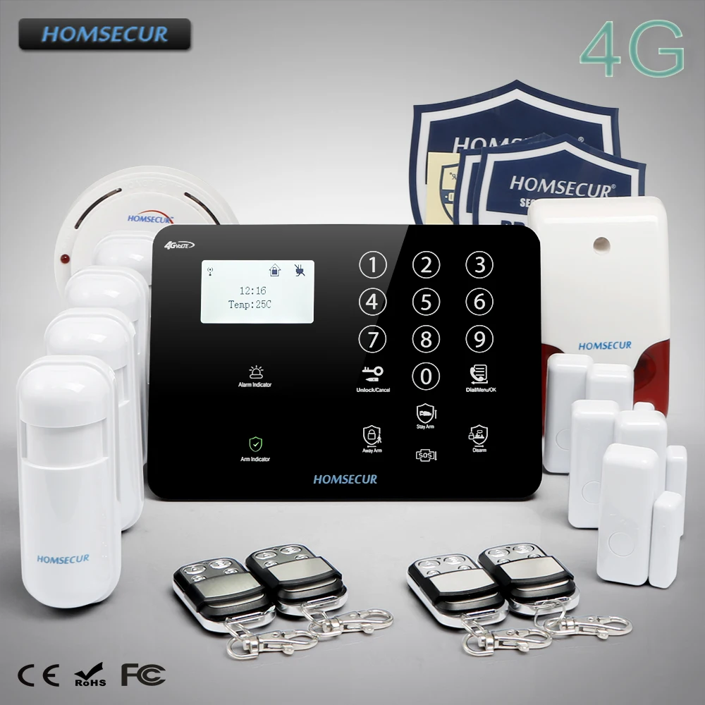 HOMSECUR Wireless 4G/GSM LCD Burglar Intruder Alarm System+Multi