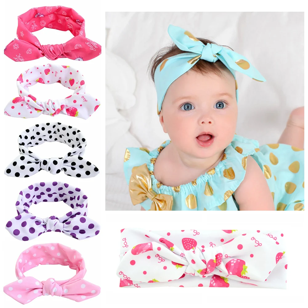 Baby Hair Cotton Headbands Elastic Bunny Ears Hair Band Head Wraps for Toddler Infant Girls-Random Color 1pcs