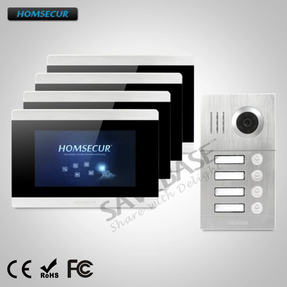 

HOMSECUR 7" Video&Audio Smart Doorbell with Motion Detection for 4 Apartment BC121-4S + BM715-S