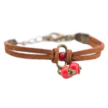 Summer Bohemia Handmade Ceramic Jewelry Women Hot-selling Fashion Ceramics Balls Bracelets Leather Chain With Red Beads