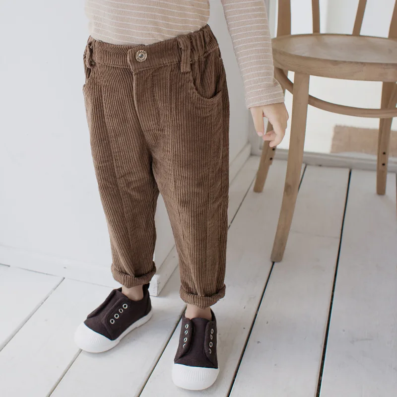

WLG boys girls autumn corduroy casual pants kids brown beige all match trousers baby spring clothes 1-7 years old