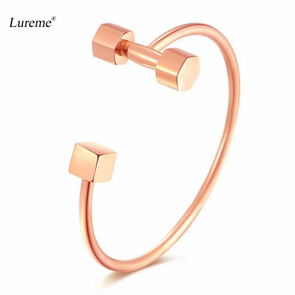 Lureme простой розовый Золотой Титановый стальной мини-браслет-гантель для женщин и