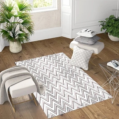 

Else Gray White Lines Geometric Scandinavian 3d Print Non Slip Microfiber Living Room Decorative Modern Washable Area Rug Mat