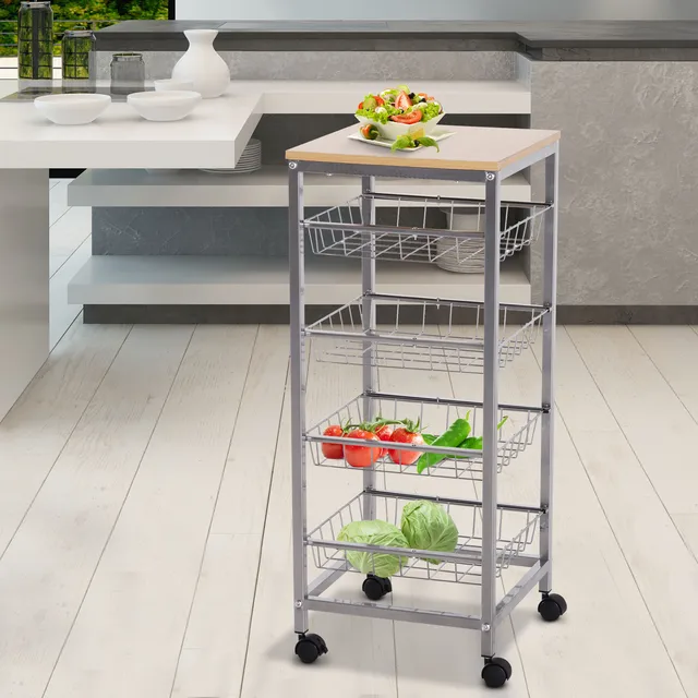 HOMCOM Carro Multiusos de Cocina Bano con Ruedas 5 Niveles Carrito