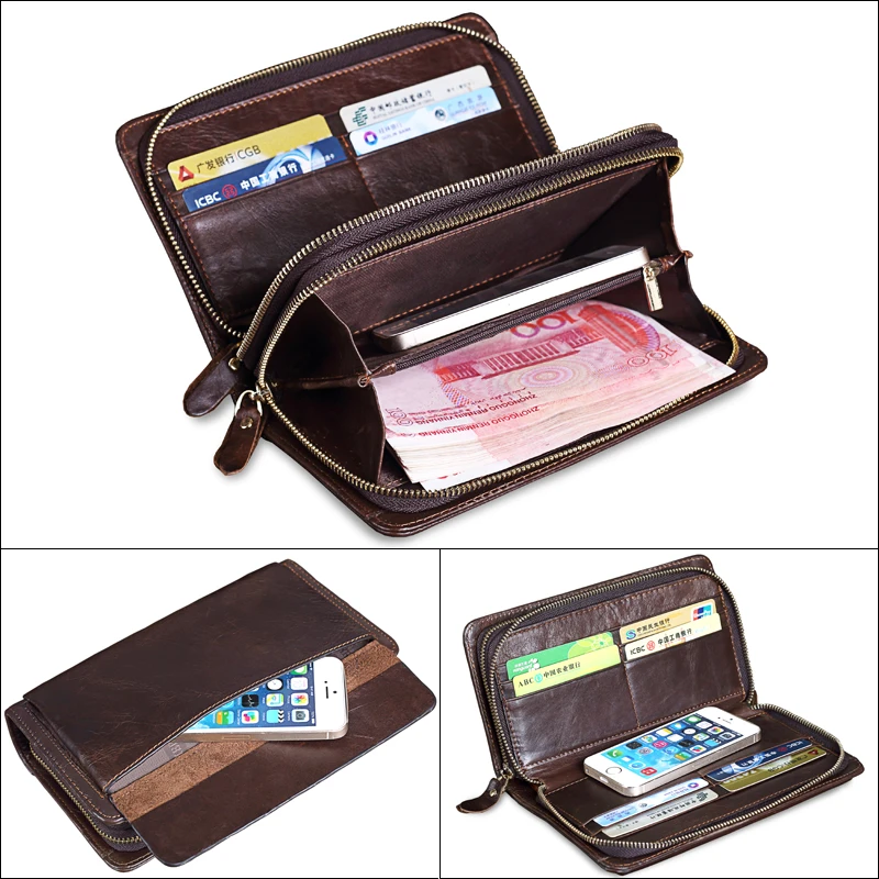 MISFITS Cowhide Men Clutch Wallets Genuine Leather Long Purses Business Large Capacity Wallet Double Zipper Phone Bag For Male MISFITS Cowhide Men Clutch Wallets Genuine Leather Long Purses Business Large Capacity Wallet Double Zipper Phone Bag For Male