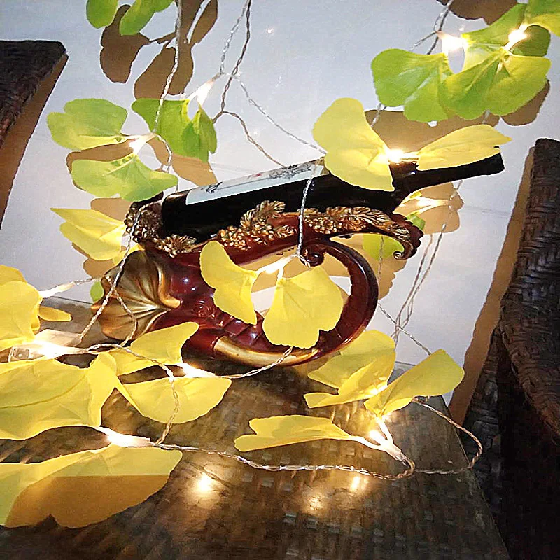

10/20/40/80 LEDS Ginkgo Biloba Led Lights String 3AA Battery Support Light for Home Wedding Party Decoration Double-sided leaves