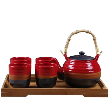 

Japanese style ceramic kung fu tea sets wedding supplies cup teapot tray Chinese traditional red teapot suit newlywed gift