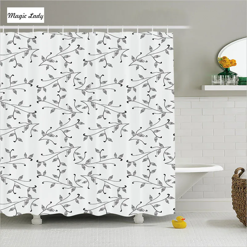Shower Curtains Bath Curtain Monochrome Minimalist Leaves Branch Modern