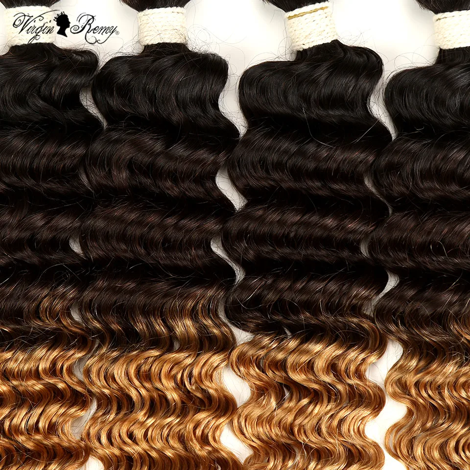 Queen Virgin Remy Deep Wave Bundles Ombre Brazilian Human Hair Weave Bundles T1B/4/27 Honey Blonde Hair Extensions 1 3 4 Bundles