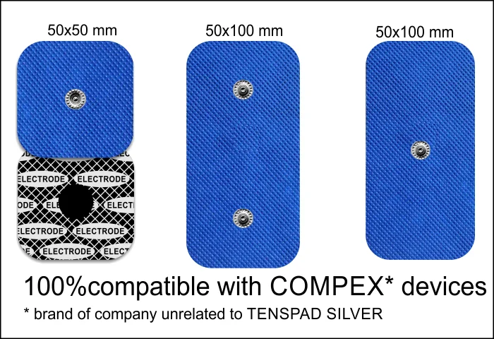 Электроды TENSPAD SILVER-4 для COMPEX с серебряным узором, 50x100 мм с 2 защелки