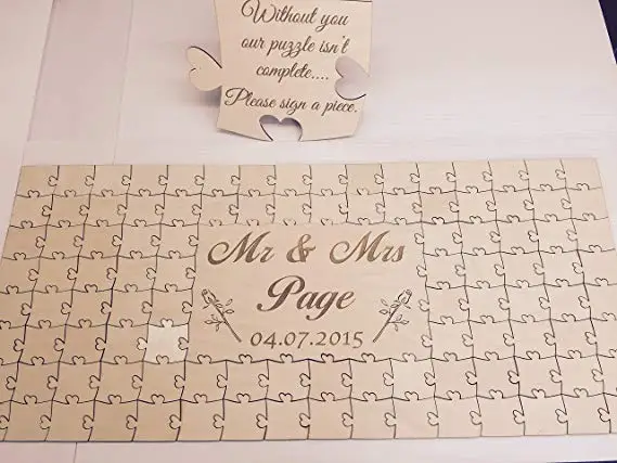 

personalize rustic puzzle wedding guest books keepsake anniversary birthday Alternative Wooden guestbooks Reception decorations