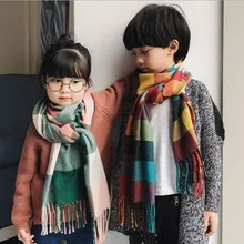 Новинка; детский теплый плотный шарф в клетку для мальчиков и девочек; сезон осень-зима; кашемировые шарфы с кисточками