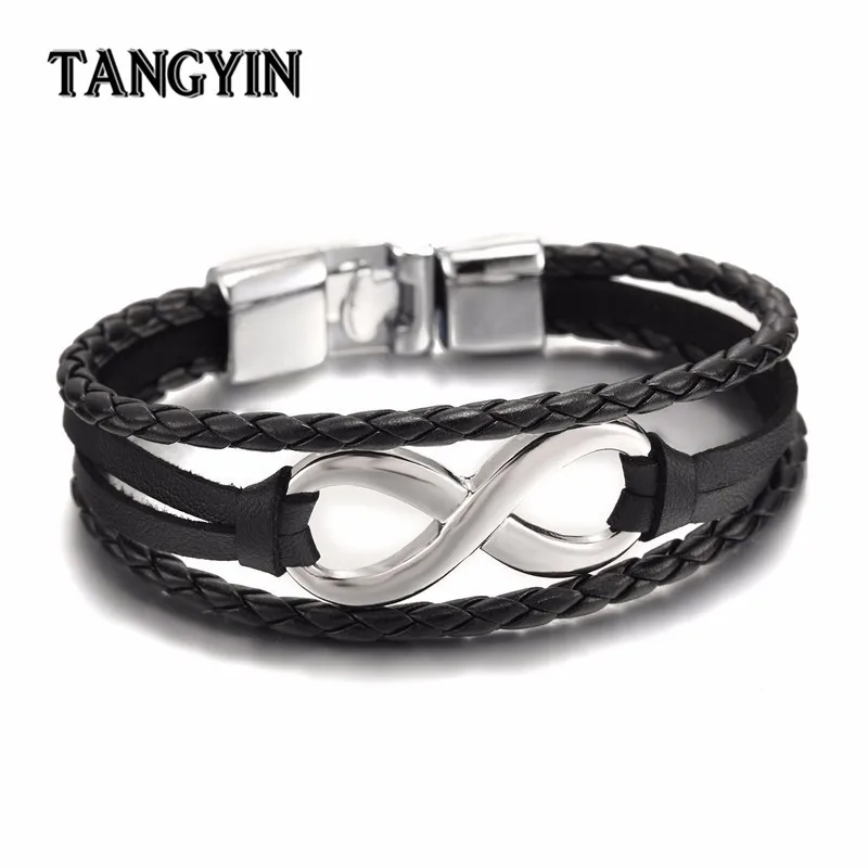 TANGYIN Шарм Мода бесконечная веревка браслет ручной работы черный коричневый серебряный кожаный ювелирные изделия для женщин мужчин лучший подарок браслет из цепочек