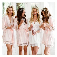 4 шт./партия, свадебное кружевное шелковое платье подружки невесты с именем подружки невесты, вечерние атласные халаты, индивидуальный подарок подружки невесты