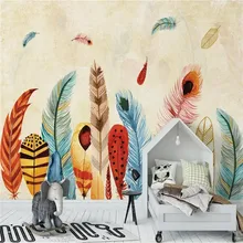 Simple watercolor feather background wall decoration painting large mural wallpaper professional production mural wholesale