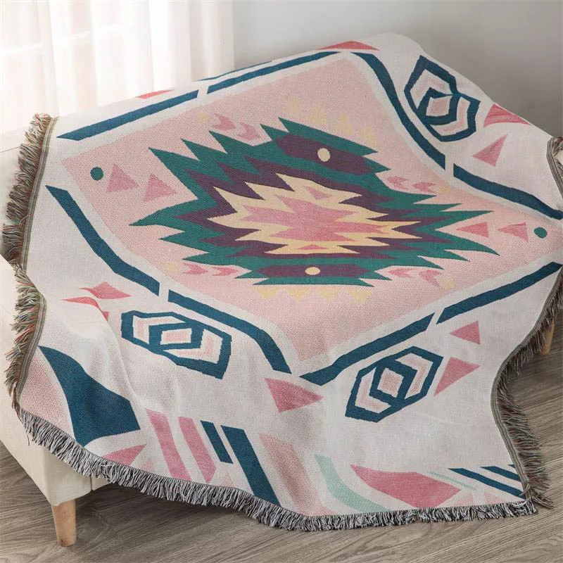 Хлопковое жаккардовое покрывало для дивана, вязаное одеяло с кисточкой, домашнее декоративное индийское одеяло с нитью, плед, настенный гобелен - Цвет: B