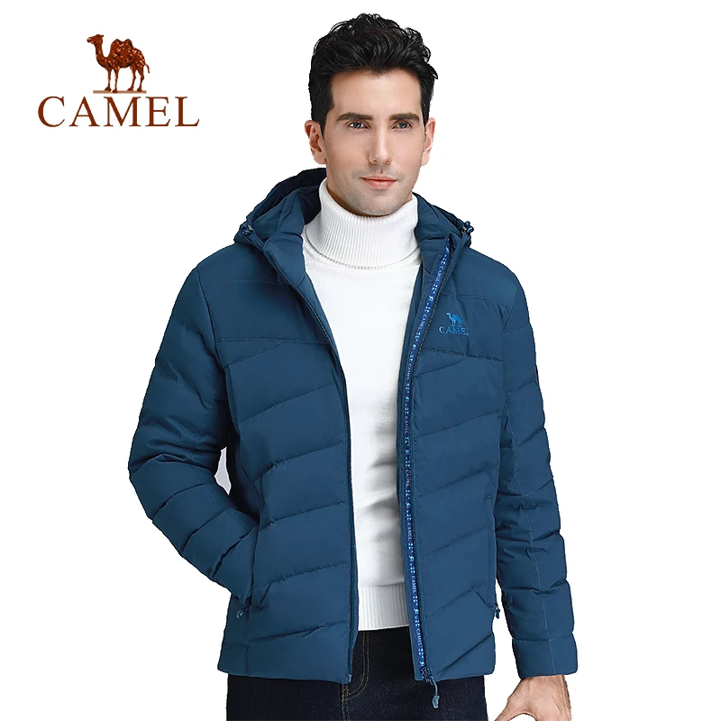 

CAMEL Men Winter Outdoor Down Jacket Light Hooded Warm Soft Warm Lightweight Anti-wrinkle Down Jacket with 90% White Duck Down