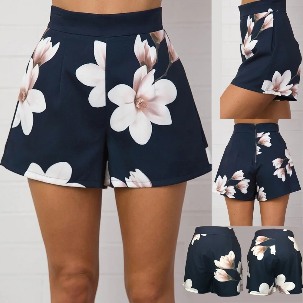Women High Waist Floral Print Shorts Summer Casual Women