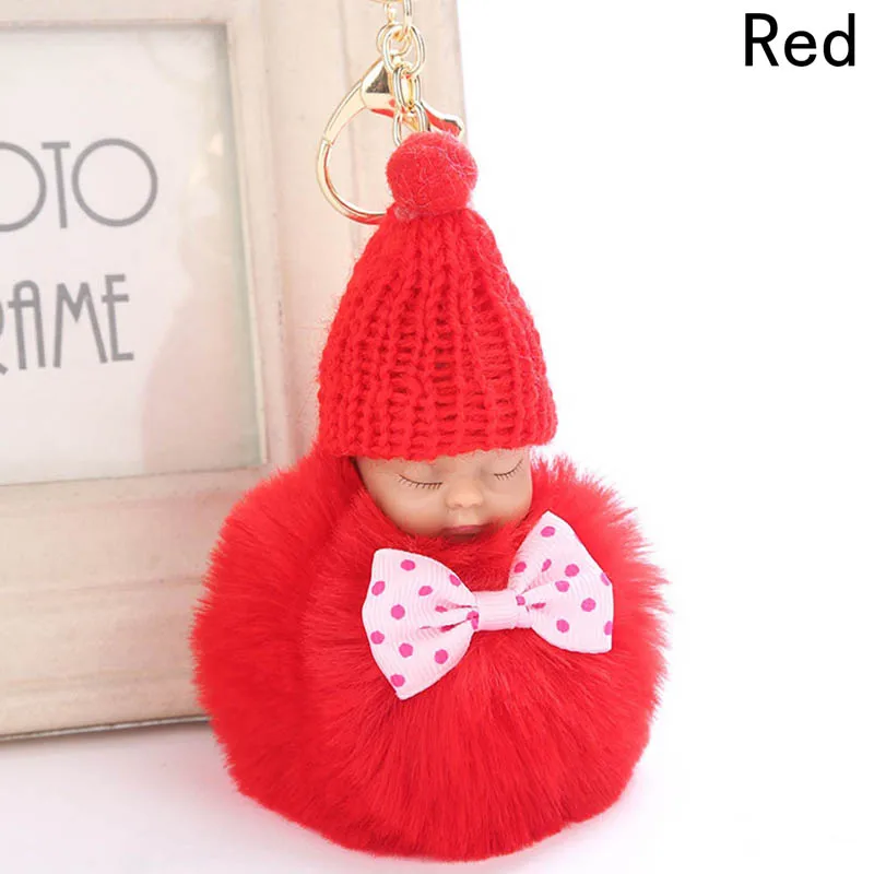 Fur Ball Key Chain Car Keyring New Cute Sleeping Baby Doll Keychain Women Key Holder Bag Pendant