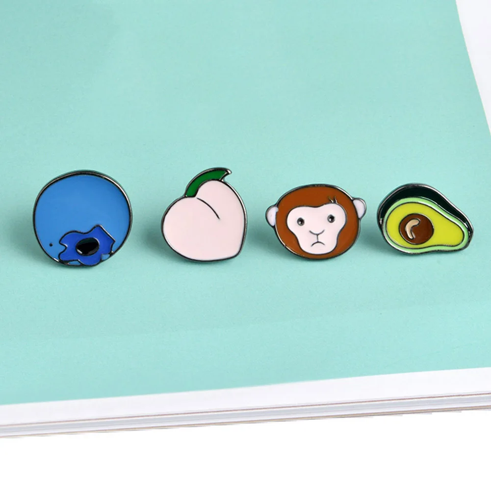 1pc Cute Cartoon Animal & Avocado Monkey Peach Blueberry Metal Lapel Pins Hard Enamel Pin Cute Badge Fashion jewelry Brooch