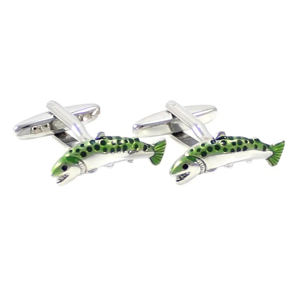 

Trout Fish Cufflinks Green Epoxy Fish Cuff Links Father's Day Gift Cuff Links Birthday Wedding Gifts Cuff Links
