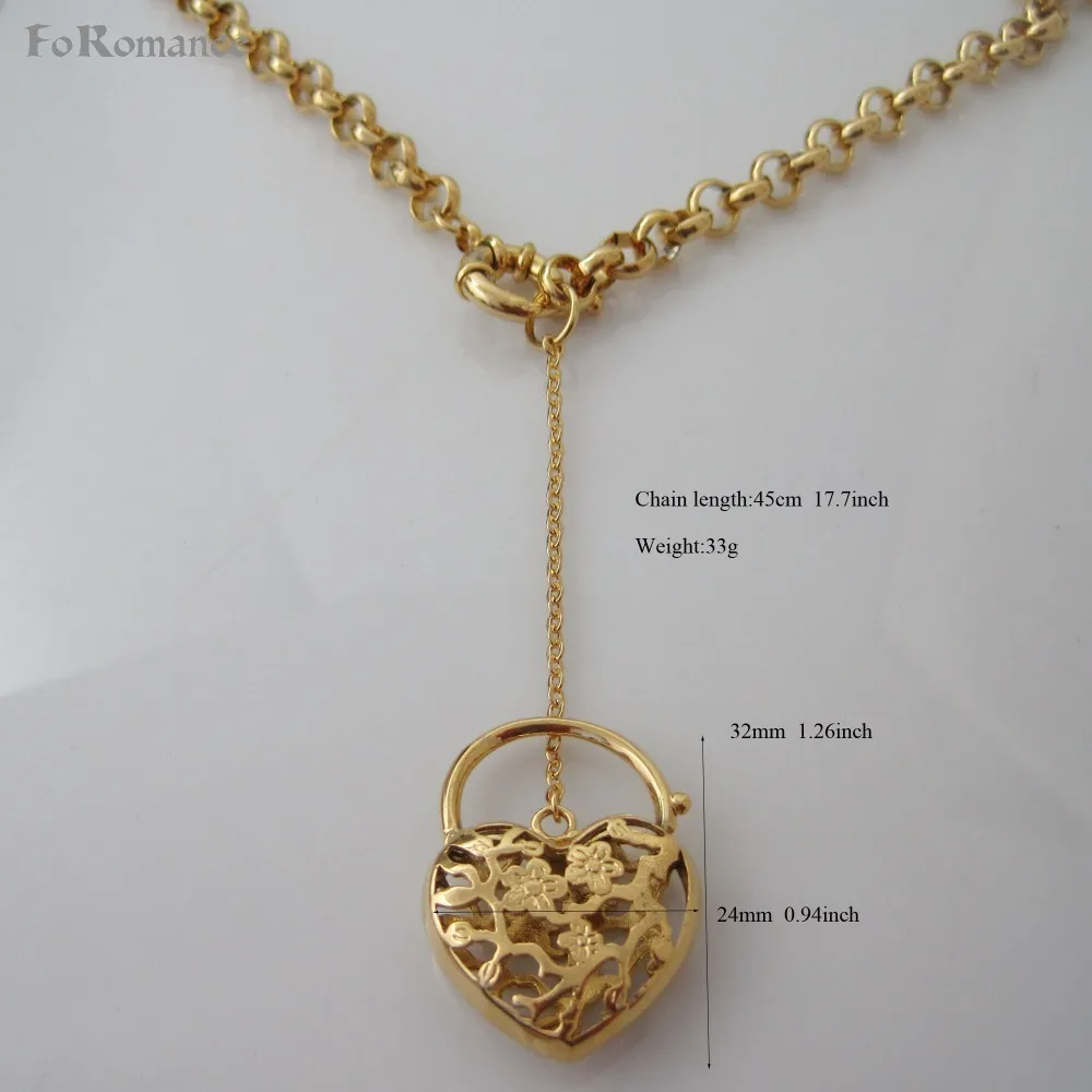 

Min order 1 piece - YELLOW GOLD GP ROUND LINKS SHAPE LINK CHAIN 17.7" NECKLACE & 7.9" BRACELET WITH HEART LOCKER CHOKER SET
