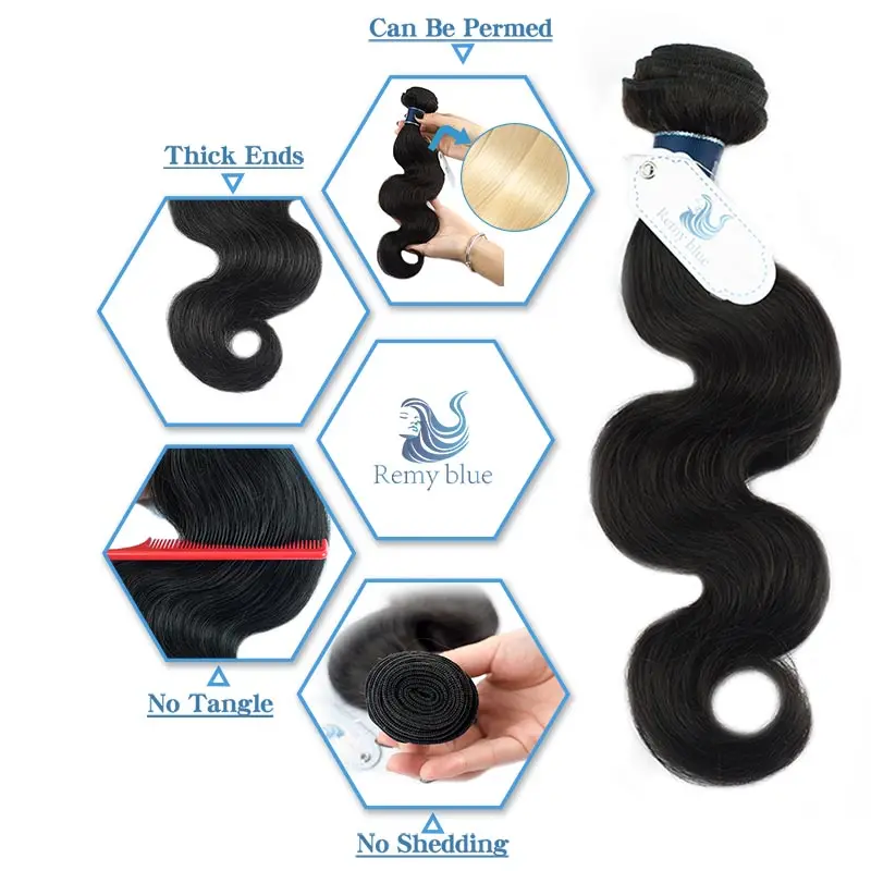 Remy Blue Body Wave пучок s Необработанные индийские человеческие волосы плетение 3 пучка предложения Remy натуральный цвет человеческие волосы для наращивания могут быть рестилированы