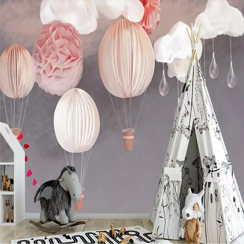 Custom 3d wallpaper mural pink balloon children's room background wall - high-grade waterproof material Custom 3d wallpaper mural pink balloon children's room background wall - high-grade waterproof material