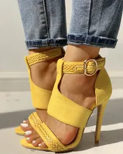 New Design Women Sandals Women Suede Open Toe Braided Detail Thin Heels Buckle Strap Peep Toe Shoes Mujer Wedding Shoes braided strap detail floral bikini set