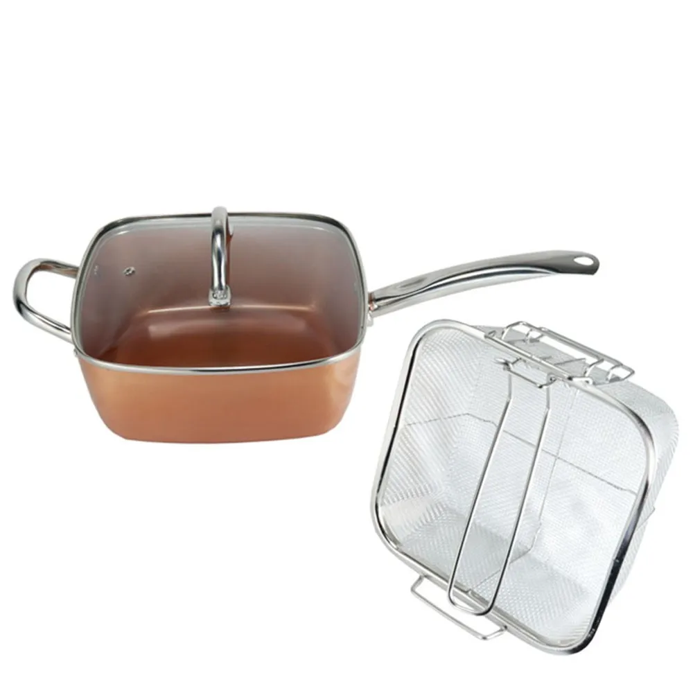 SARTEN DE COBRE CUADRADA GRANDE 24 CM ANTIADHERENTE PACK 4 PIEZAS COCINA Y HORNO