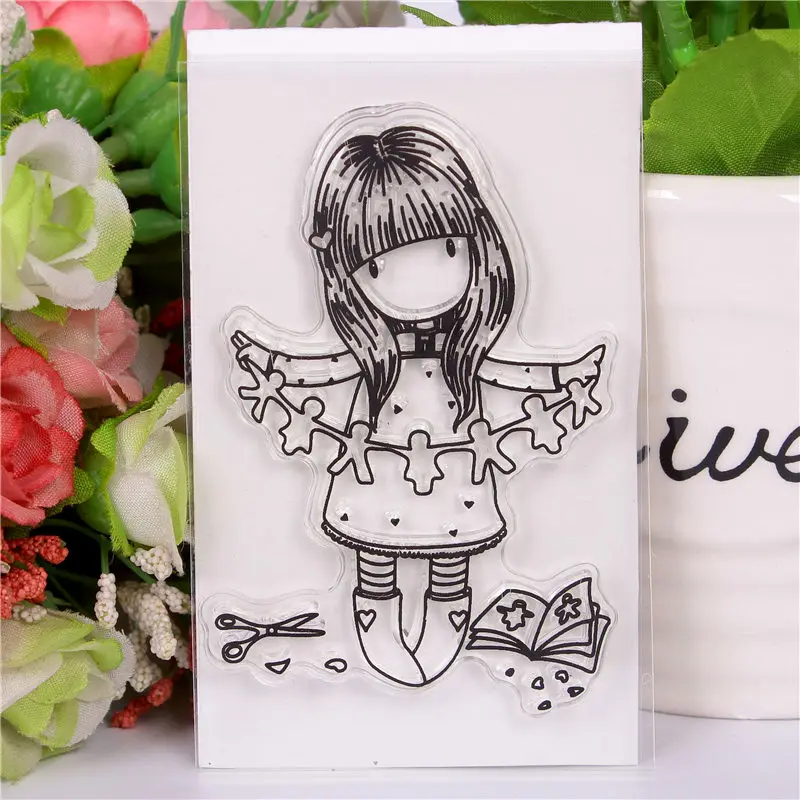 

DLKSDIY Cartoon girl Transparent Clear Stamp DIY Silicone Seals Scrapbooking / Card Making/Photo Album Decoration