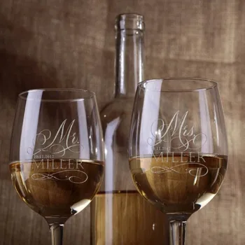 

2pcs Personalized Mr Mrs Large Round Bowl Wedding Wine Glass Gift Engraved Wedding Toasting Wine Glasses 11 Ounce