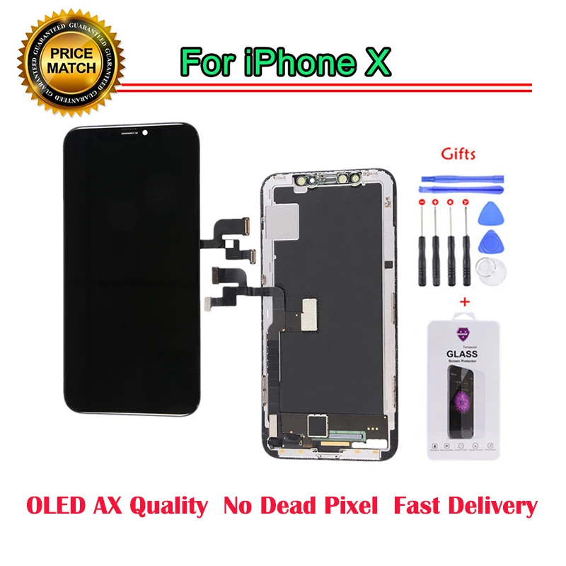 

2019 New OLED AX Tested Work Well LCDs For iPhone X LCD Display With 3D Touch Screen Digitizer Assembly Replacement Parts Gifts