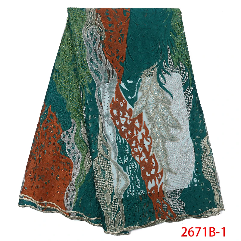 

High Quality African Lace Fabrics with Rhinestones French Mesh Tulle 5-color Lace for NIgerian Dress AMY2671B-1