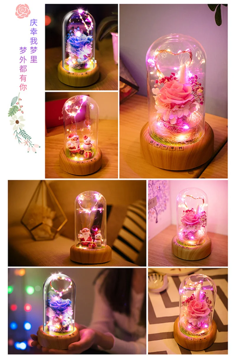 Креативный Bluetooth стерео Ночной светильник с зарядкой красивые розовые синие цветы Санта светодиодный настольный светильник домашний декор подарки на день рождения