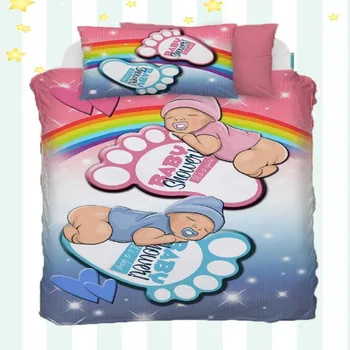 

Else 4 Piece Pink Blue Unisex Sleep Baby Foot Rainbow 3D Print Cotton Satin Baby Duvet Cover Bedding Set Pillow Case Bed Sheet