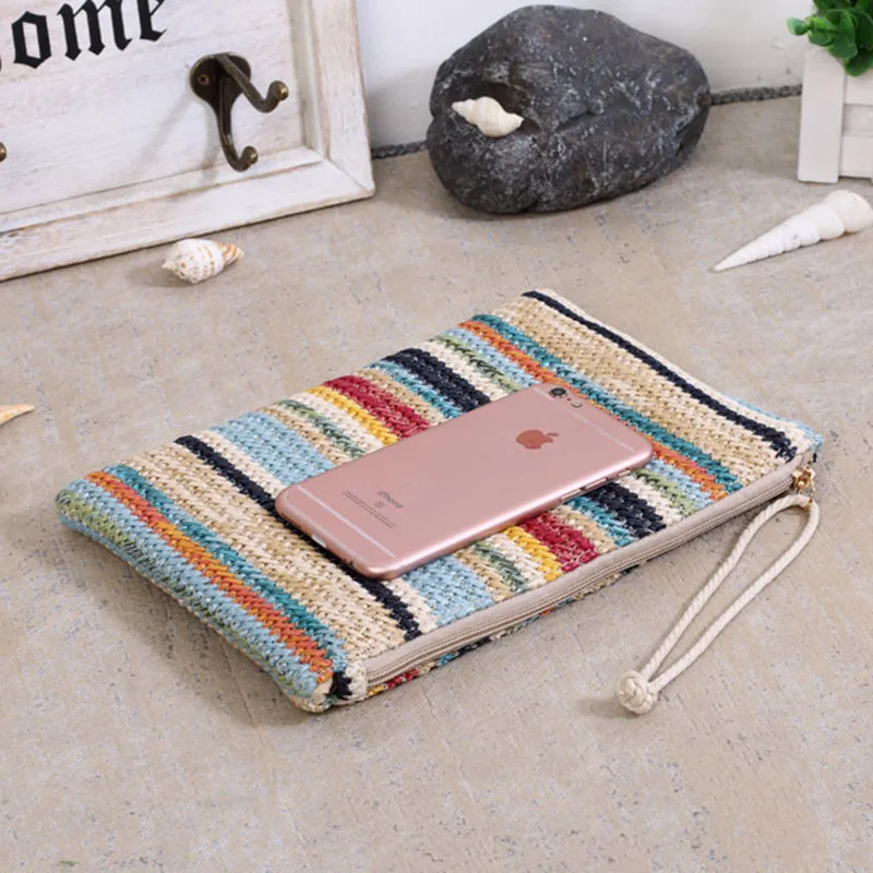 Women Daily Clutch Bag Female INS Popular Stripe Lady Mini Knitted Casual Handbag Holiday Hot Summer Beach Straw Bags SS3156 (11)