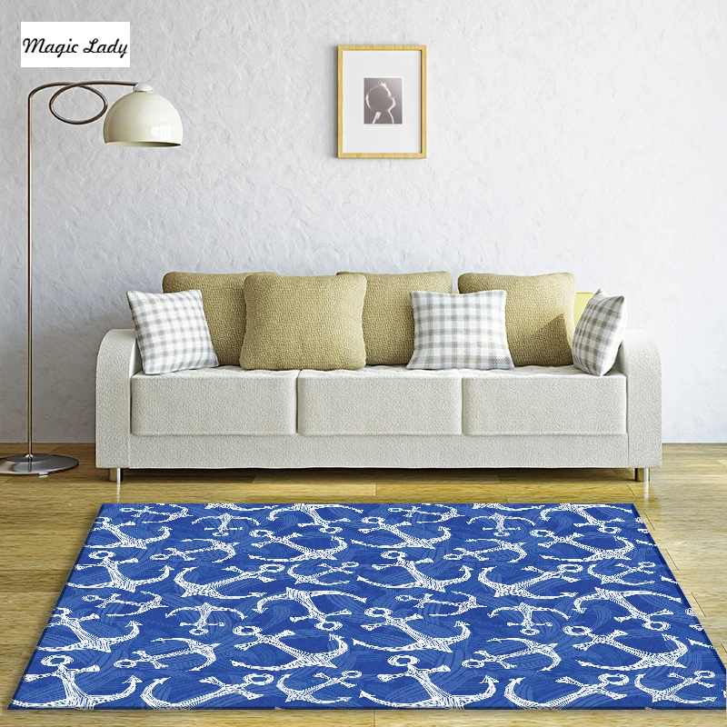 Carpet Navy Style Living Room Bedroom Authentic Nautical Anchor