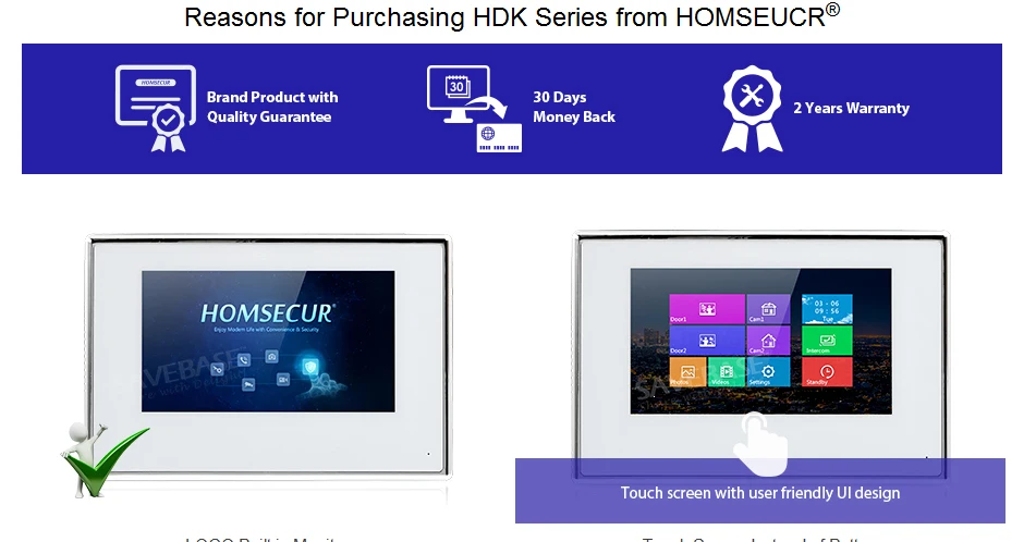 Homssecur BM718-W Snapshot & монитор с функцией записи для HDK серии видео и аудио дома, домофон