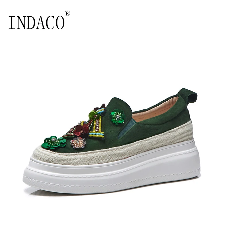Кроссовки Женские Сникеры на платформе кожаные лоферы Черный Зеленый Bling повседневная обувь для женщин 5,5 см