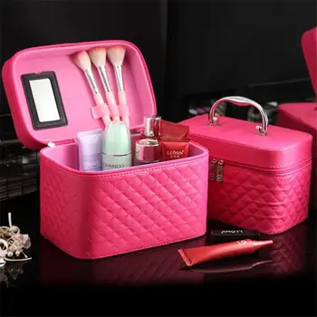 

HOT 13inch Business Bag Women PU Leather Travel Make Up Necessaries Zipper Makeup Case Pouch water proof casual Toiletry Kit Bag