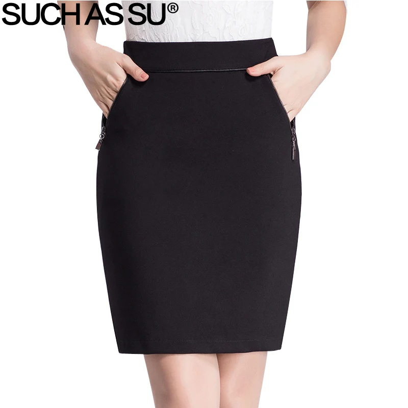 

Spring Summer 2017 Knit Skirt Ladies Black Zipper Pocket Formal Occupation High Waist Pencil Skirt S-3XL Size Slim Wrap Skirt