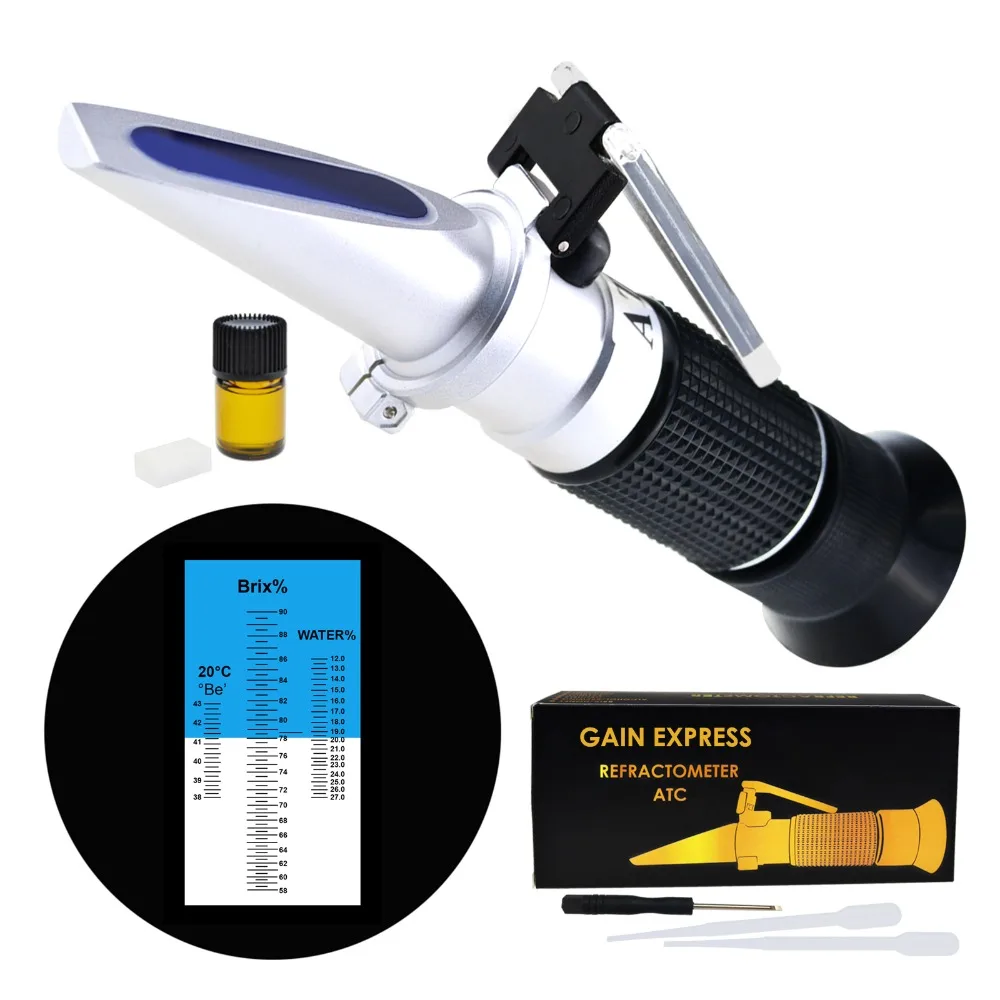 3 in 1 Honey Refractometer Brix/Moisture/Baume Tester Meter ATC, Tri