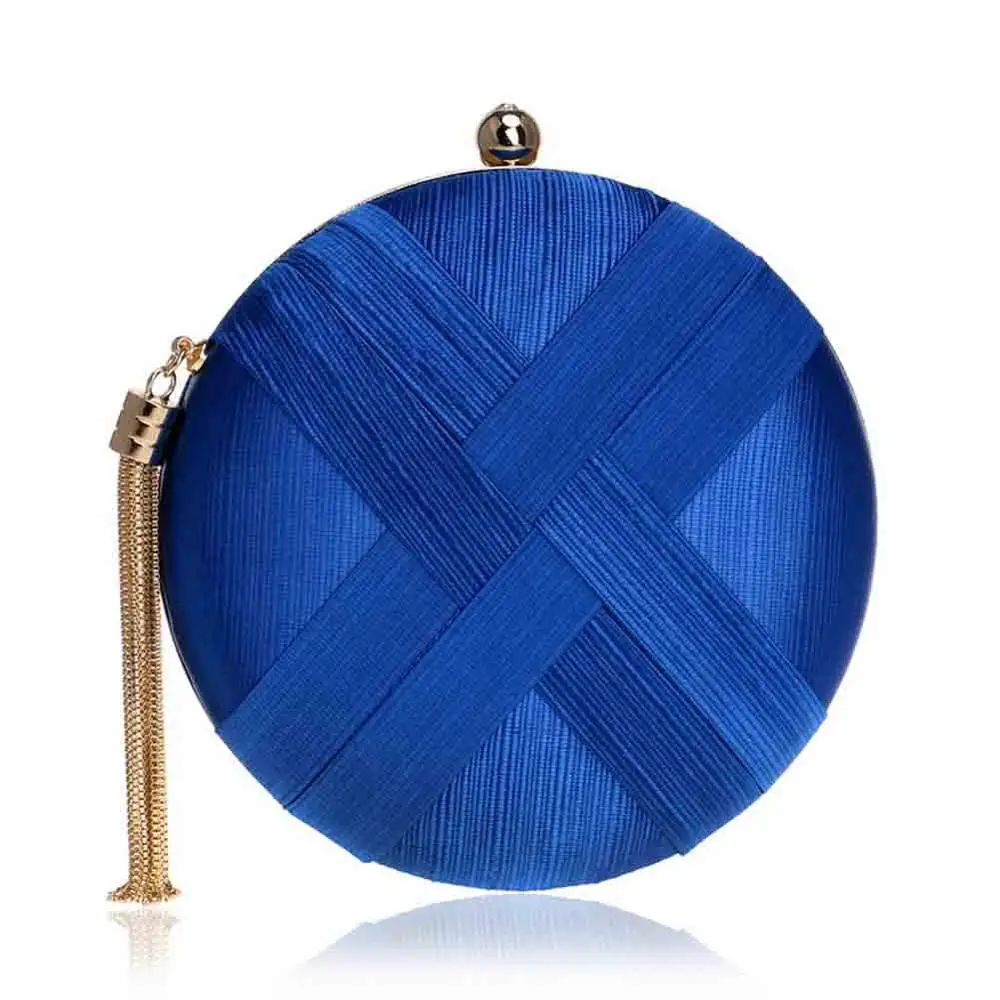 Luxury Evening Bags Desinger Handbags Fashion Vintage Tassel Women's Purse Clutch Wedding Wallet Round Clutch Shoulder Party Bag - Цвет: Blue